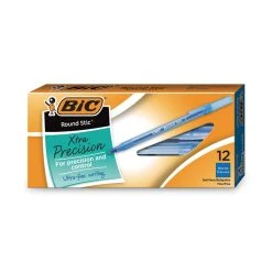 Bic Round Stic Xtra Precision Ballpoint Pen, Stick, Fine 0.8 Mm, Blue Ink, Translucent Blue Barrel, Dozen -Bostitch Shop 743905