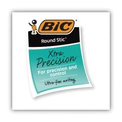 Bic Round Stic Xtra Precision Ballpoint Pen, Stick, Fine 0.8 Mm, Black Ink, Smoke Barrel, Dozen -Bostitch Shop 743911