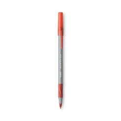 Bic Round Stic Grip Xtra Comfort Ballpoint Pen, Stick, Fine 0.8 Mm, Red Ink, Gray/Red Barrel, Dozen -Bostitch Shop 743920