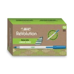 Bic Ecolutions Round Stic Ballpoint Pen Value Pack, Stick, Medium 1 Mm, Blue Ink, Clear Barrel, 50/Pack