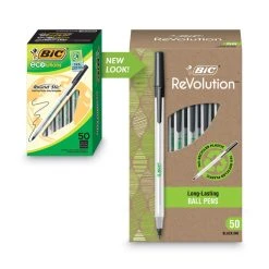Bic Ecolutions Round Stic Ballpoint Pen Value Pack, Stick, Medium 1 Mm, Black Ink, Clear Barrel, 50/Pack -Bostitch Shop 743960