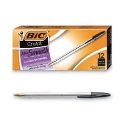Bic Cristal Xtra Smooth Ballpoint Pen, Stick, Medium 1 Mm, Black Ink, Clear Barrel, Dozen -Bostitch Shop 744536