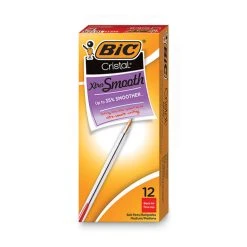 Bic Cristal Xtra Smooth Ballpoint Pen, Stick, Medium 1 Mm, Red Ink, Clear Barrel, Dozen -Bostitch Shop 744540