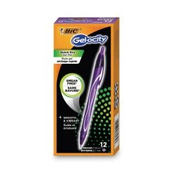 Bic Gel-ocity Quick Dry Gel Pen, Retractable, Medium 0.7 Mm, Purple Ink, Purple Barrel, Dozen -Bostitch Shop 744620