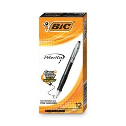 Bic Velocity Easy Glide Ballpoint Pen, Retractable, Medium 1 Mm, Black Ink, Translucent Black Barrel, Dozen