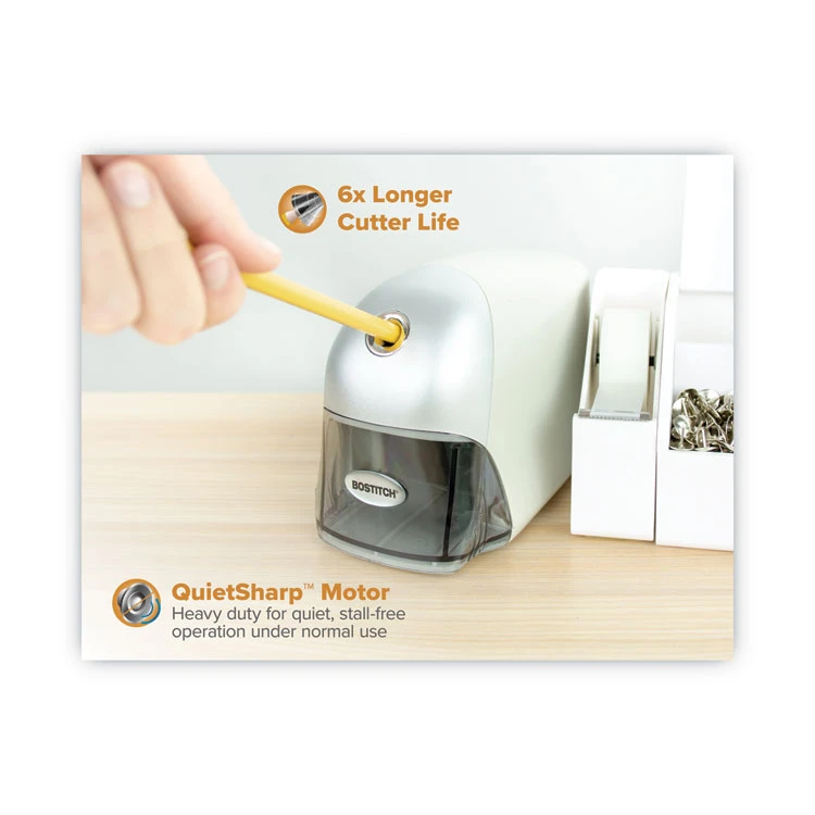 Bostitch QuietSharp Executive Electric Pencil Sharpener, AC-Powered, 4 X 7.5 X 5, Gray 4 Bostitch QuietSharp Executive Electric Pencil Sharpener, AC-Powered, 4 X 7.5 X 5, Gray - Image 2