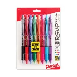 Pentel R.S.V.P. RT Ballpoint Pen, Retractable, Medium 1 Mm, Assorted Ink Colors, Clear Barrel, 8/Pack