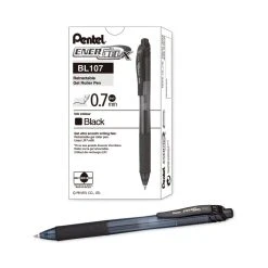 Pentel EnerGel-X Gel Pen, Retractable, Medium 0.7 Mm, Black Ink, Black Barrel, Dozen -Bostitch Shop 752973