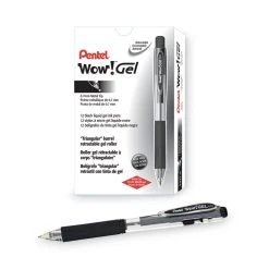 Pentel WOW! Gel Pen, Retractable, Medium 0.7 Mm, Black Ink, Clear/Black Barrel, Dozen -Bostitch Shop 753004