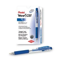 Pentel WOW! Gel Pen, Retractable, Medium 0.7 Mm, Blue Ink, Clear/Blue Barrel, Dozen -Bostitch Shop 753008