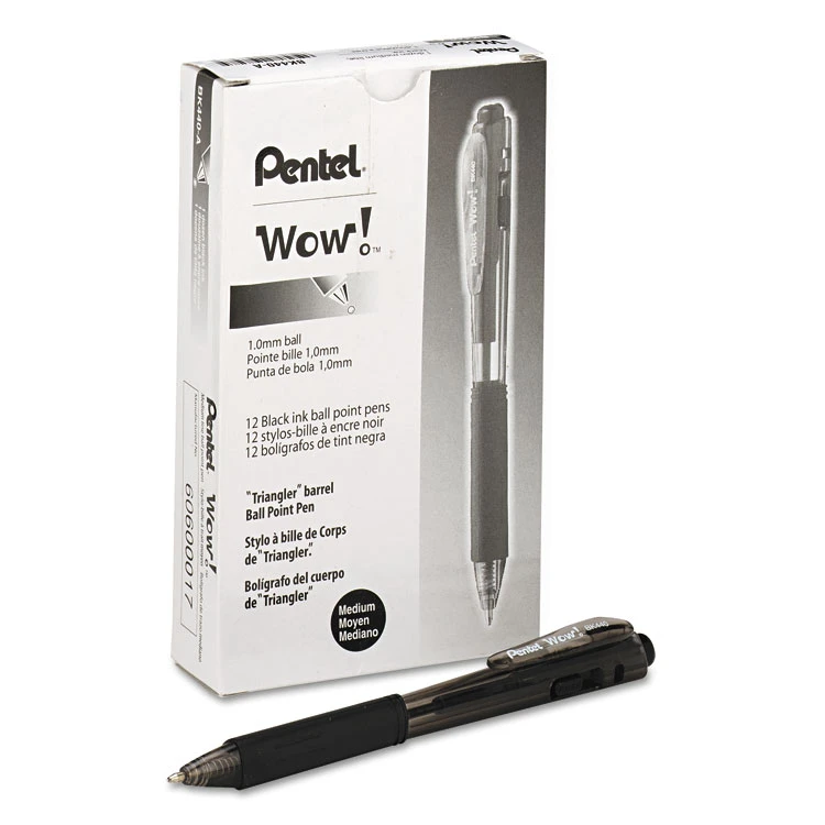Pentel WOW! Ballpoint Pen, Retractable, Medium 1 Mm, Black Ink, Black Barrel, Dozen 4 Pentel WOW! Ballpoint Pen, Retractable, Medium 1 Mm, Black Ink, Black Barrel, Dozen - Image 2