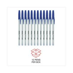 Universal Ballpoint Pen, Stick, Medium 1 Mm, Blue Ink, Gray Barrel, Dozen -Bostitch Shop 754063