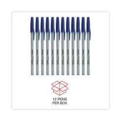 Universal Ballpoint Pen, Stick, Fine 0.7 Mm, Blue Ink, Gray Barrel, Dozen -Bostitch Shop 754086