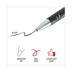 Universal Comfort Grip Gel Pen, Retractable, Medium 0.7 Mm, Black Ink, Silver Barrel, Dozen -Bostitch Shop 754115