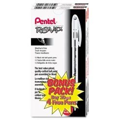 Pentel R.S.V.P. Ballpoint Pen Value Pack, Stick, Medium 1 Mm, Black Ink, Clear/Black Barrel, 24/Pack -Bostitch Shop 75420