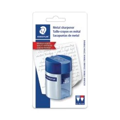 Staedtler Handheld Manual Double-Hole Plastic Sharpener, 1.57 X 1.65 X 2.2, Blue/Silver, 6/Box