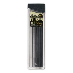 Pentel Super Hi-Polymer Lead Refills, 0.5 Mm, HB, Black, 30/Tube