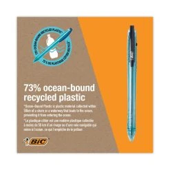 Bic ReVolution Ocean Bound Ballpoint Pen, Retractable, Medium 1 Mm, Black Ink/Translucent Blue Barrel, Dozen -Bostitch Shop 761844