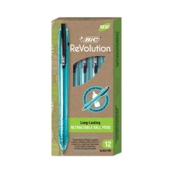Bic ReVolution Ocean Bound Ballpoint Pen, Retractable, Medium 1 Mm, Black Ink/Translucent Blue Barrel, Dozen -Bostitch Shop 761847