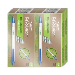 Bic ReVolution Ballpoint Pen, Retractable, Medium 1 Mm, Blue Ink/Semi-Clear Barrel, 48/Pack -Bostitch Shop 761854