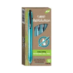 Bic ReVolution Ocean Bound Ballpoint Pen, Retractable, Medium 1 Mm, Black Ink/Translucent Blue Barrel, Dozen -Bostitch Shop 763131