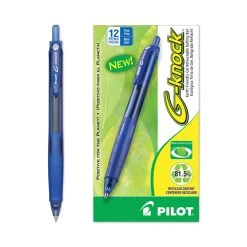 Pilot G-Knock BeGreen Gel Pen, Retractable, Fine 0.7 Mm, Blue Ink, Blue Barrel, Dozen -Bostitch Shop 765430