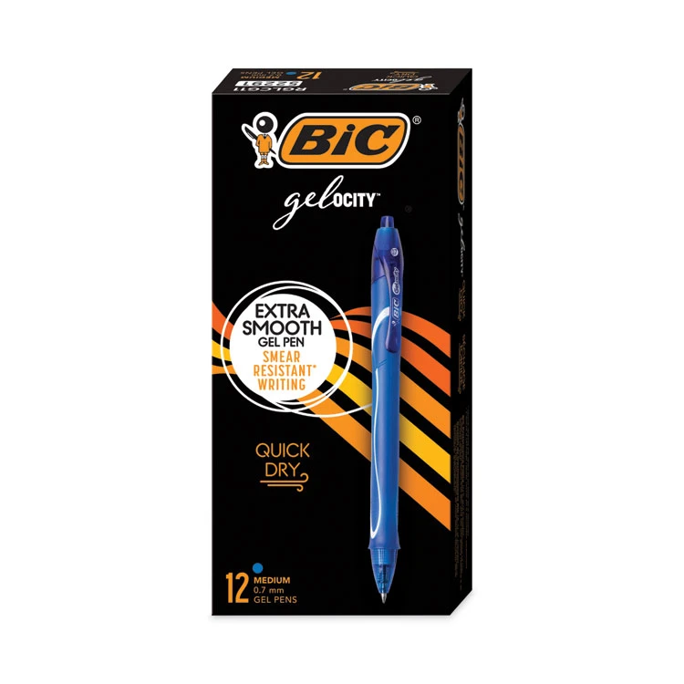 Bic Gel-ocity Quick Dry Gel Pen, Retractable, Medium 0.7 Mm, Blue Ink, Blue Barrel, Dozen 3 Bic Gel-ocity Quick Dry Gel Pen, Retractable, Medium 0.7 Mm, Blue Ink, Blue Barrel, Dozen