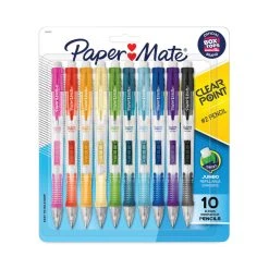 Paper Mate Clear Point Mechanical Pencil, 0.7 Mm, HB (#2), Black Lead, Assorted Barrel Colors, 10/Pack