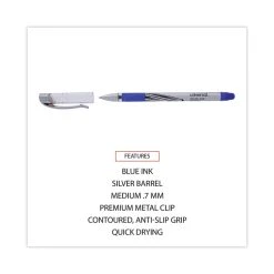 Universal Gel Pen, Stick, Medium 0.7 Mm, Blue Ink, Silver/Blue Barrel, Dozen -Bostitch Shop 800743