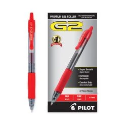 Pilot G2 Premium Gel Pen, Retractable, Fine 0.7 Mm, Red Ink, Smoke Barrel, Dozen -Bostitch Shop 801238