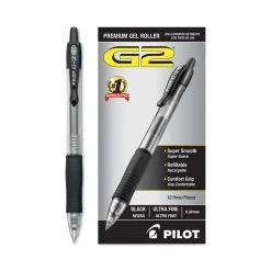 Pilot G2 Premium Gel Pen Convenience Pack, Retractable, Extra-Fine 0.38 Mm, Black Ink, Clear/Black Barrel, Dozen -Bostitch Shop 801355