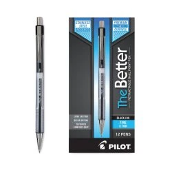 Pilot Better Ballpoint Pen, Retractable, Fine 0.7 Mm, Black Ink, Smoke Barrel, Dozen -Bostitch Shop 802289