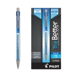 Pilot Better Ballpoint Pen, Retractable, Fine 0.7 Mm, Blue Ink, Translucent Blue Barrel, Dozen -Bostitch Shop 802290