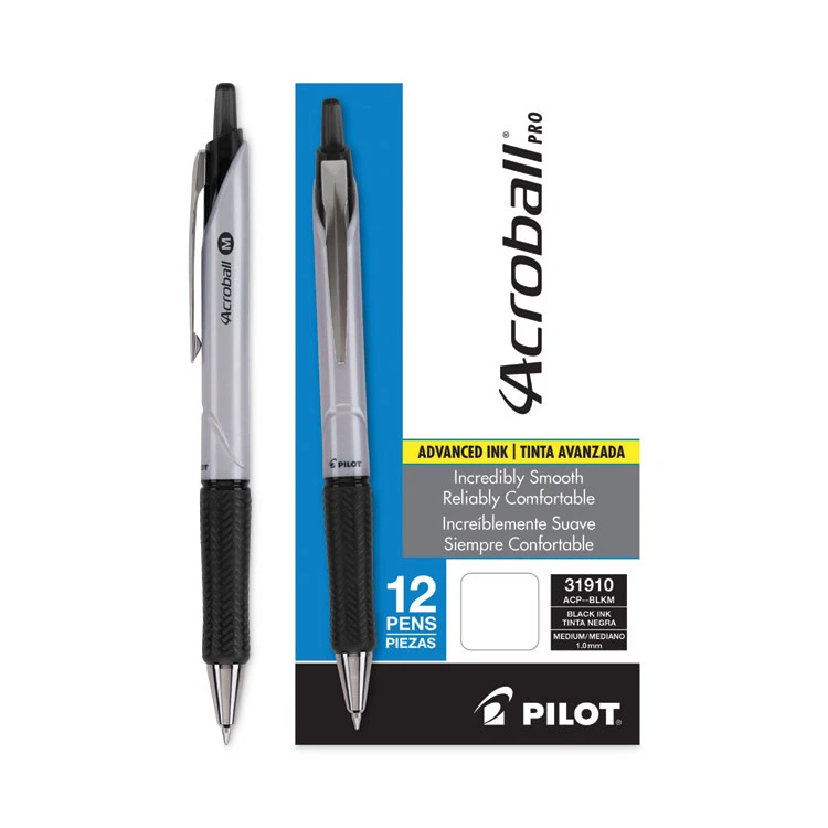 Pilot Acroball Pro Advanced Ink Ballpoint Pen, Retractable, Medium 1 Mm, Black Ink, Silver Barrel, Dozen 5 Pilot Acroball Pro Advanced Ink Ballpoint Pen, Retractable, Medium 1 Mm, Black Ink, Silver Barrel, Dozen - Image 3