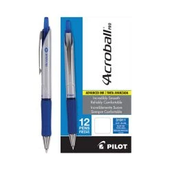 Pilot Acroball Pro Advanced Ink Ballpoint Pen, Retractable, Medium 1 Mm, Blue Ink, Silver Barrel, Dozen -Bostitch Shop 802294