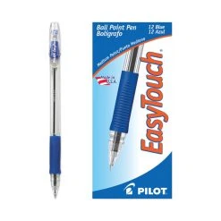 Pilot EasyTouch Ballpoint Pen, Stick, Medium 1 Mm, Blue Ink, Clear Barrel, Dozen -Bostitch Shop 802298