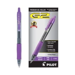 Pilot G2 Premium Gel Pen, Retractable, Fine 0.7 Mm, Purple Ink, Smoke Barrel, Dozen -Bostitch Shop 802352