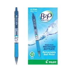 Pilot B2P Bottle-2-Pen Recycled Ballpoint Pen, Retractable, Medium 1 Mm, Blue Ink, Translucent Blue Barrel, Dozen -Bostitch Shop 802369