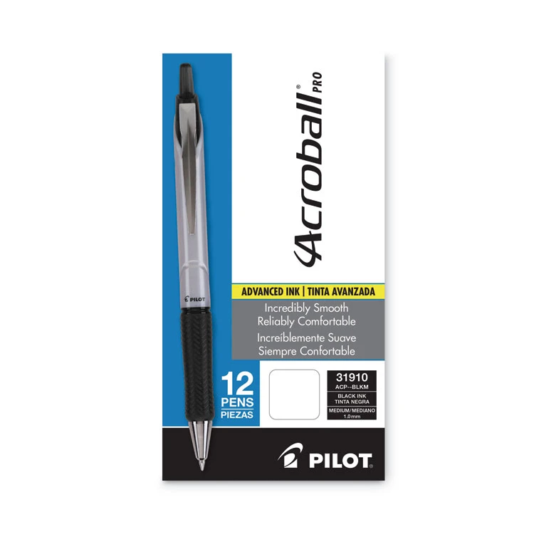 Pilot Acroball Pro Advanced Ink Ballpoint Pen, Retractable, Medium 1 Mm, Black Ink, Silver Barrel, Dozen 4 Pilot Acroball Pro Advanced Ink Ballpoint Pen, Retractable, Medium 1 Mm, Black Ink, Silver Barrel, Dozen - Image 2