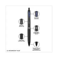 Uniball® 207 Plus+ Gel Pen, Retractable, Medium 0.7 Mm, Blue Ink, Black Barrel, Dozen -Bostitch Shop 803246