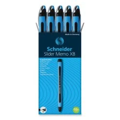 Schneider® Slider Memo XB Ballpoint Pen, Stick, Extra-Bold 1.4 Mm, Black Ink, Black/Light Blue Barrel, 10/Box