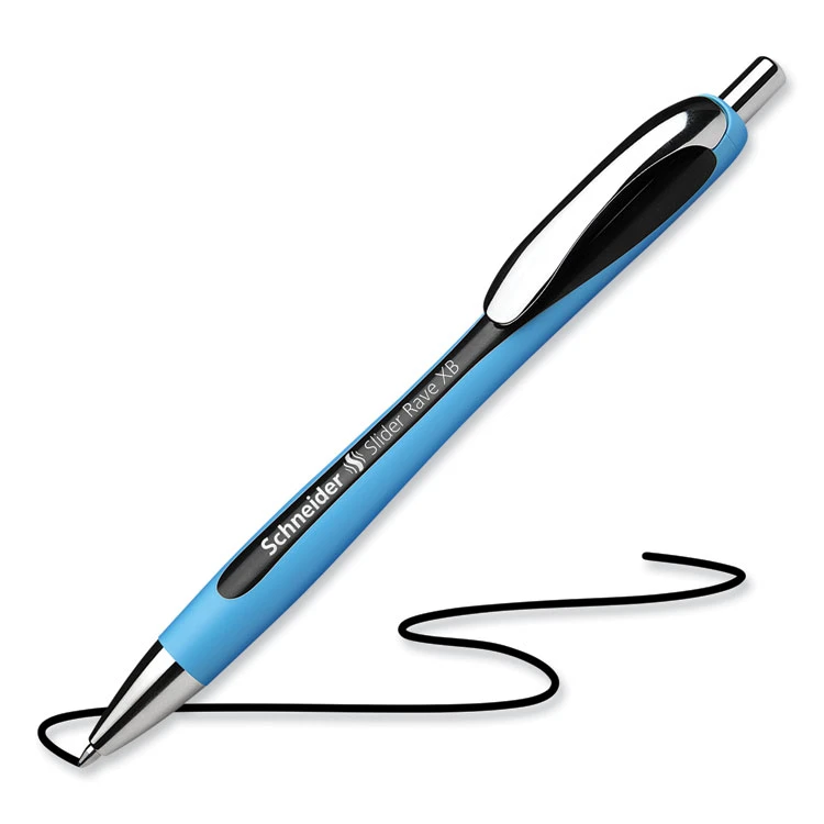 Schneider® Slider Rave XB Ballpoint Pen, Retractable, Extra-Bold 1.4 Mm, Black Ink, Black/Light Blue Barrel 4 Schneider® Slider Rave XB Ballpoint Pen, Retractable, Extra-Bold 1.4 Mm, Black Ink, Black/Light Blue Barrel - Image 2