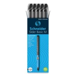 Schneider® Slider Basic Ballpoint Pen, Stick, Medium 0.8 Mm, Black Ink, Black Barrel, 10/Box