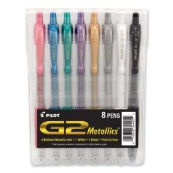 Pilot G2 Metallics Gel Pen, Retractable, Fine 0.7 Mm, Assorted Ink And Barrel Colors, 8/Pack