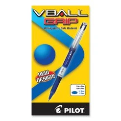 Pilot VBall Grip Liquid Ink Roller Ball Pen, Stick, Extra-Fine 0.5 Mm, Blue Ink, Blue/White Barrel, Dozen -Bostitch Shop 824893