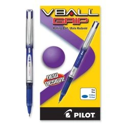 Pilot VBall Grip Liquid Ink Roller Ball Pen, Stick, Fine 0.7 Mm, Blue Ink, Blue/Silver Barrel, Dozen -Bostitch Shop 824908
