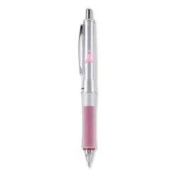 Pilot Dr. Grip Center Of Gravity Breast Cancer Awareness Ballpoint Pen, Retractable, Medium 1mm, Black Ink, Silver/Pink Barrel