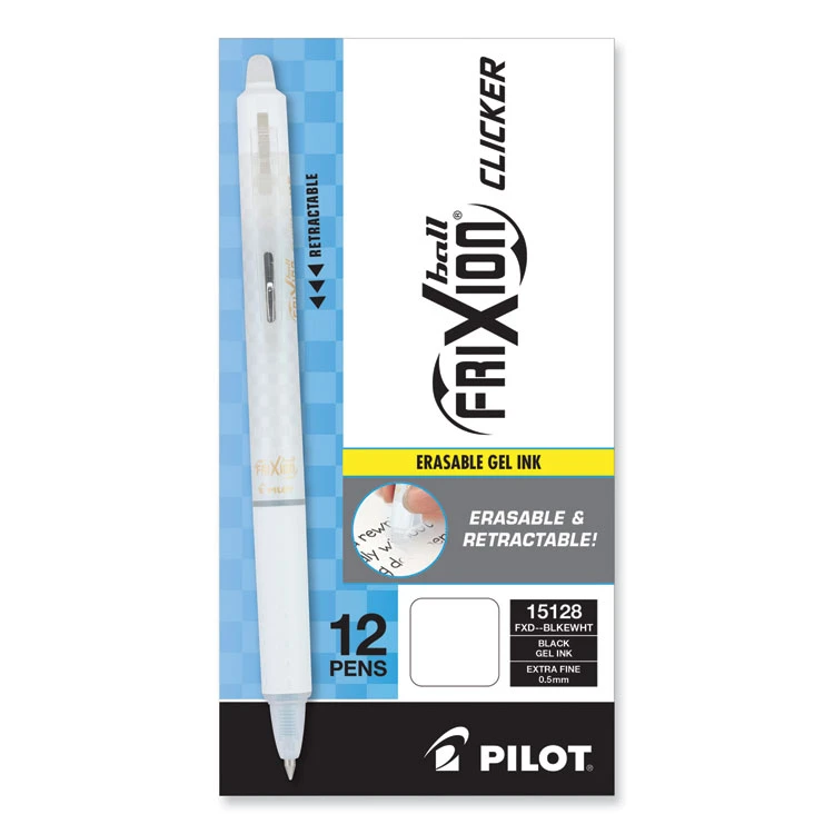 Pilot FriXion Clicker Design Erasable Gel Pen, Retractable, Extra-Fine 0.5 Mm, Black Ink, White Barrel, Dozen 4 Pilot FriXion Clicker Design Erasable Gel Pen, Retractable, Extra-Fine 0.5 Mm, Black Ink, White Barrel, Dozen - Image 2