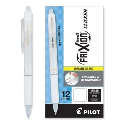 Pilot FriXion Clicker Design Erasable Gel Pen, Retractable, Extra-Fine 0.5 Mm, Black Ink, White Barrel, Dozen 9 Pilot FriXion Clicker Design Erasable Gel Pen, Retractable, Extra-Fine 0.5 Mm, Black Ink, White Barrel, Dozen -Bostitch Shop 826977