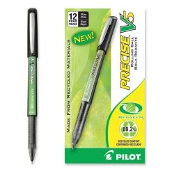 Pilot Precise V5 BeGreen Roller Ball Pen, Stick, Extra-Fine 0.5 Mm, Black Ink, Black Barrel, Dozen -Bostitch Shop 827002